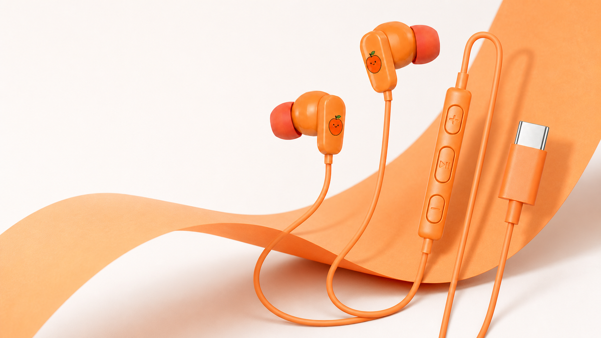 YOOKIE orange Type-C wired earphones desktop hero
